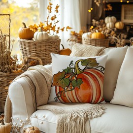 AACORS Fall Pillow Cover 18x18 Inch Pumpkins Decorations Polka Dots Farmhouse Autumn Throw Pillow Case Decor for Home Sofa Couch AA725-18
