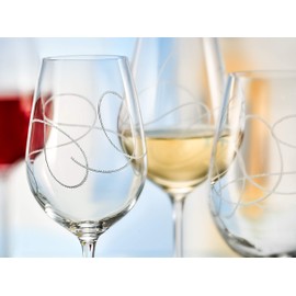 Wine, Goblet, Crystal Glass, Set of 2 Glasses, with String Design, by Barski, Made in Europe - 16 oz.