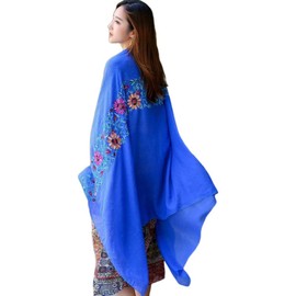 Plus Nao Women's Stole Shawl, Ethnic, Large, Floral, Embroidered, Thin, Cooling Protection, UV Protection, UV Protection, Sun Protection, Muff, blue (royal)