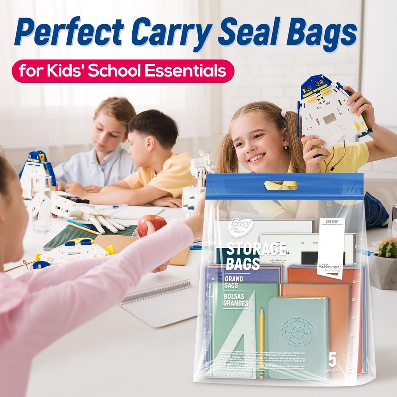 EASYYOURHOME 5PCS 5 Gallon Zipper Lock Plastic Bags with Handle