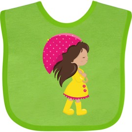 inktastic Latina Girl, Cute, Girl in Raincoat, Umbrella Baby Bib Apple Green 460b8