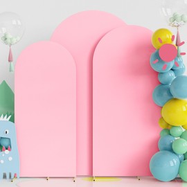 Fomcet Set of 3 Wedding Arch Cover 6FT, 6.6FT, 7.2FT Pink 2-Sided Round Top Spandex Arch Backdrop Cover Fitted Fabric for Birthday Party Baby Shower Wedding Arch Stand Decoration