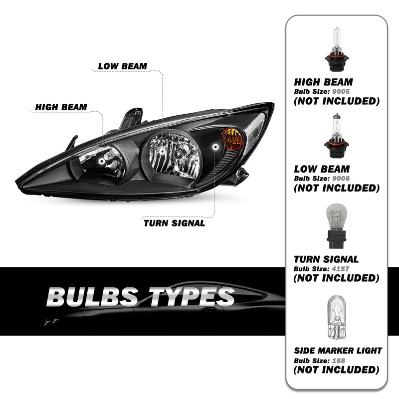 SOCKIR Headlight Assembly Pair Compatible with 2002 2003 2004 Toyota