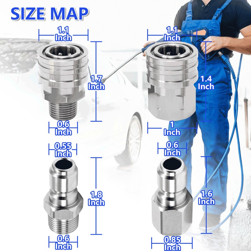 RIDGE WASHER Pressure Washer Quick Connect 3/8 Inch, Stainless Steel