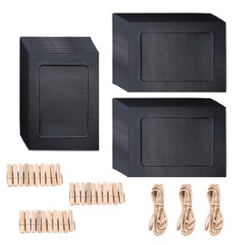 Paper Photo Frame 30 PCS 4 x 6Iinch Wall Paper Frames DIY Picture Frames Kraft Photo Frame Wall Hanging Cardboard Frames with Clips and String for Home School Office Decor (4 x 6 Inch, Black)
