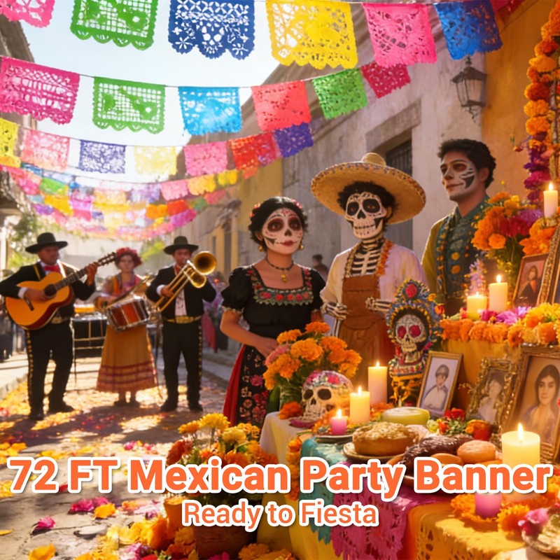 Mexican Papel Picado Banner, 4Pack 72ft, Cinco de Mayo Day