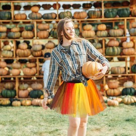 Dmaiy Thanksgiving Turkey Tutu for Women Adults Running Orange Brown Tutu Skirt Sequin Turkey Headband Costume Festival (Orange Brown B)