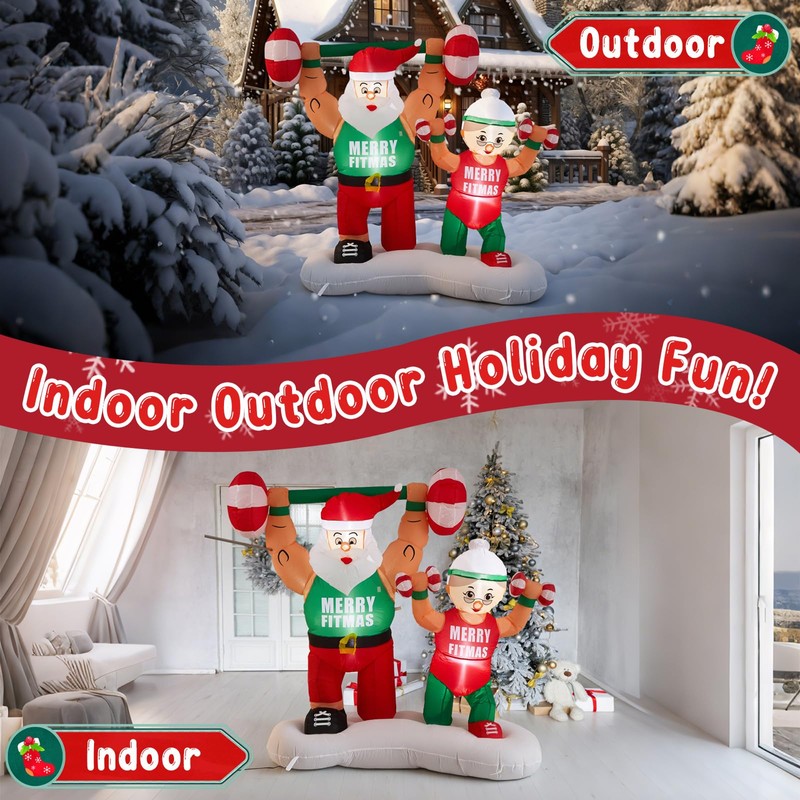Shappy 6 ft Santa Inflatable Weight Lifting Xmas Decor LED,