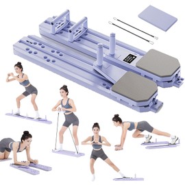 Upgraded Pilates Reformer Equipment, Multifunctional Pilates Board Machine with Resistance Bands & Timer, Portable Ab Machine Push-Up Balance Board for Women Full Body Workout at Home Fitness - Purple