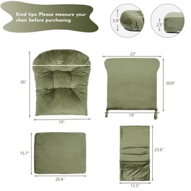 Lucky Monet 5Pcs Glider Rocker Replacement Cushions - Velvet Glider Cushions Replacement Set with Side Storage Pockets, Thick Glider Chair Cushions Washable & Non Slip, Cushion ONLY - Green
