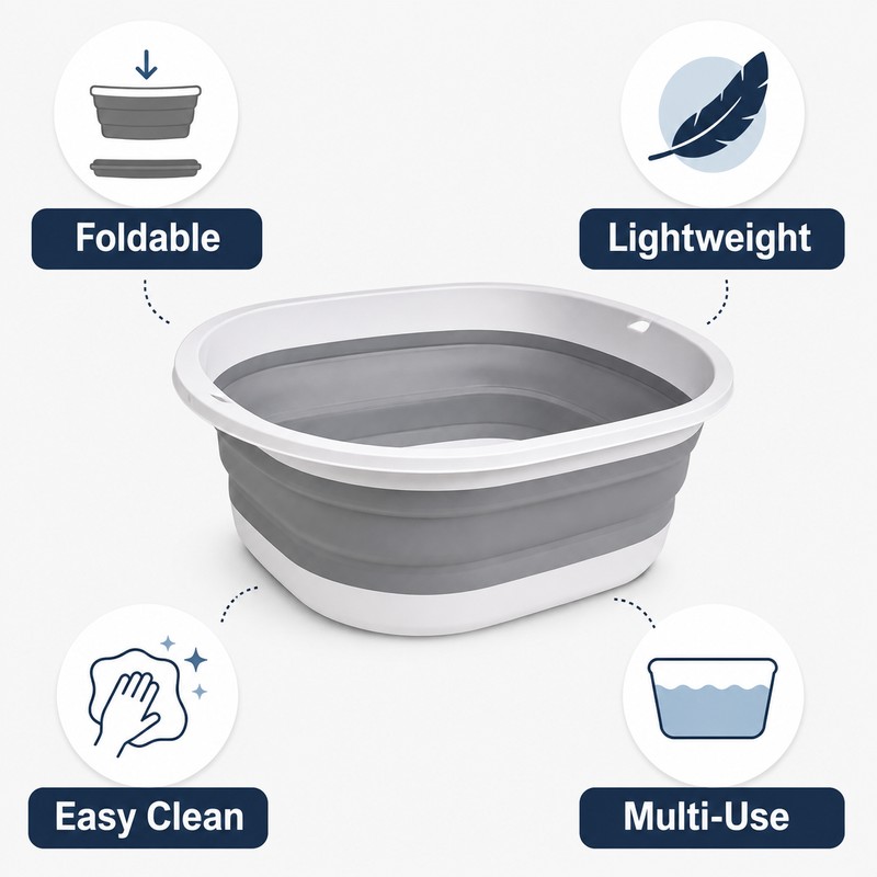 Large Collapsible Basin for Laundry & Soaking - Portable Folding