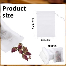 Piriuuo Pack of 200 Tea Bags for Loose Tea, 5 x 7 cm Tea Filter Bags Disposable with Drawstring Tea Filter Bags Tea Filter for Loose Tea Tea Bags Disposable for Fragrances, Spices, Vanilla, Lavender,