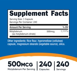 Nutricost Molybdenum Supplement (500mcg) 240 Capsules - Molybdenum Citrate, Vegan, GMO-Free, Gluten-Free