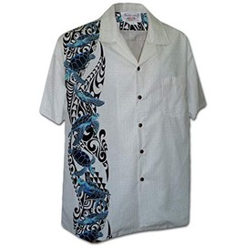 Hawaiian Honu Single Panel Men's Aloha Shirts 444-3972-WHITE-M