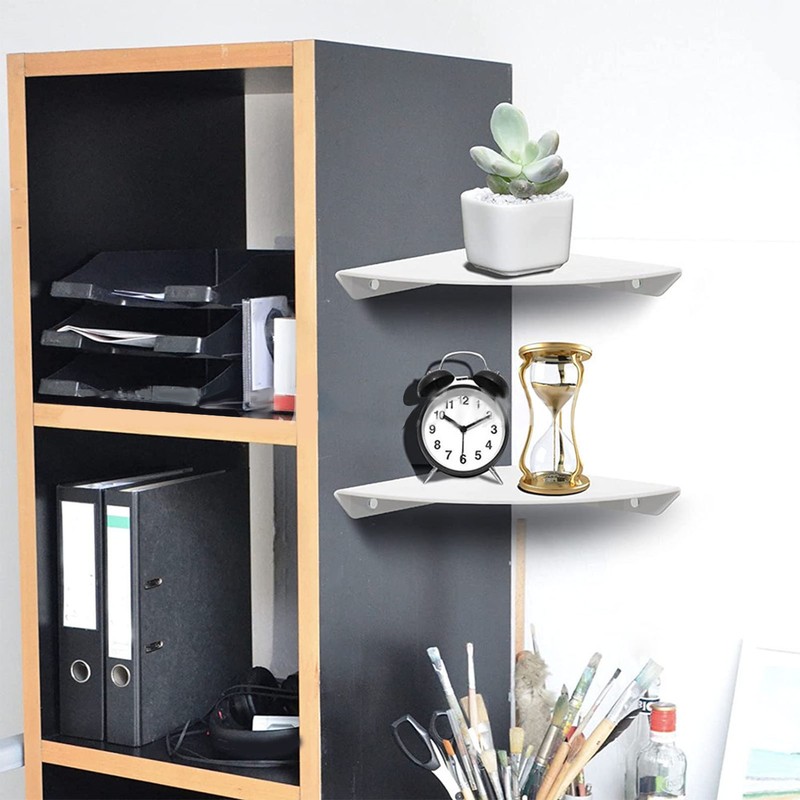 2pcs Wall Mount Floating Corner Shelves Quarter Round Hanging Corner