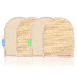 Loofah Mitt Shower Glove - Exfoliate Bath Gloves Body Scrubber for Exfoliating, Loofa Mittens for Men Women, Double-sided Luffa Sponges Facial Body Pads for Bathing Spa Massage with Hanging Ring