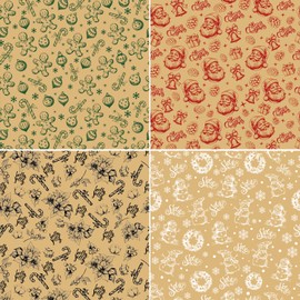 LOMIMOS Christmas Wrapping Paper,Mini Roll Brown Kraft Paper Santa Claus Snowman Gingerbread Man Design for Xmas Packaging Gifts Kids 17 Inch x 10 Feet (4 roll)