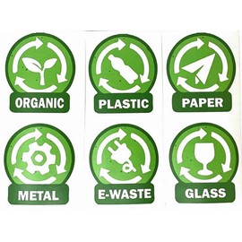tiggersmall Plastic E-Waste Organic Metal Paper Glass 3" Set of Decal Sticker for Containers