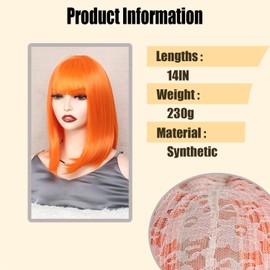 OTO BELLA 14 Inch Short Bob Wigs with Bangs, Straight Bob Wigs for Women Natural Looking, Synthetic Short Bob Wigs Heat Resistant Fiber Wigs for Daily Party Cosplay (Orange)