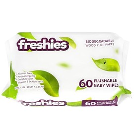 Freshies Flushable Baby Wipes - 7" x 5" (Pack of 60) - Ideal for Babies & Toddlers