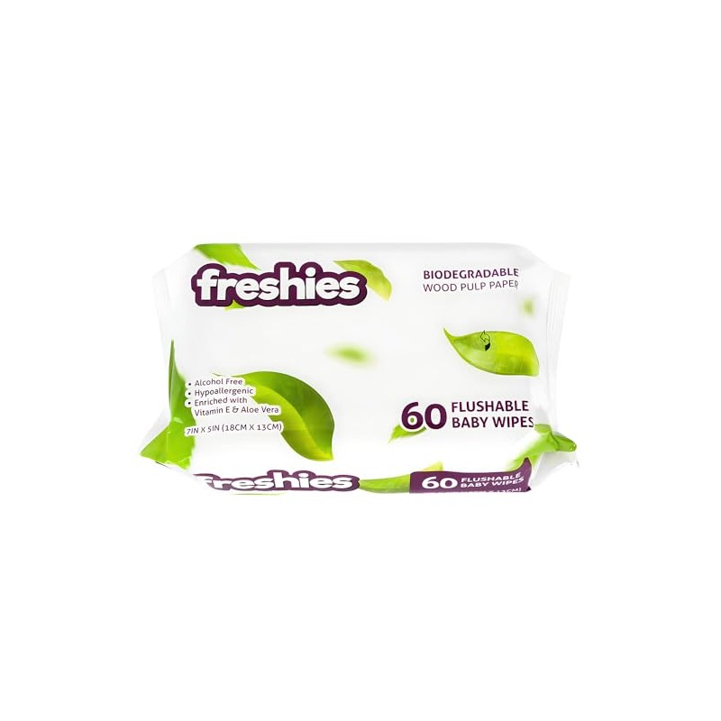 Freshies Flushable Baby Wipes - 7" x 5" (Pack of