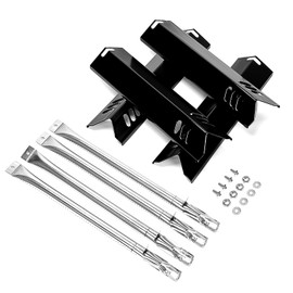 Uniflasy Grill Replacement Parts for Dyna-Glo DGF493BNP DGB494SPB DGB495SDP DGB495SDP-D, Backyard BY14-101-001-02 GBC1460W GBC1461W, Stainless Steel Burner Tube, Porcelain Steel Heat Plate, 4 Pack