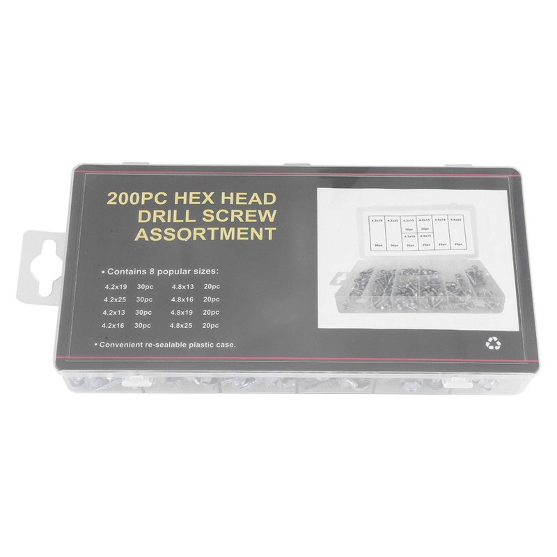 200pcs Self Tapping Screw, Metal Self Tapping Drill Screws Assortment