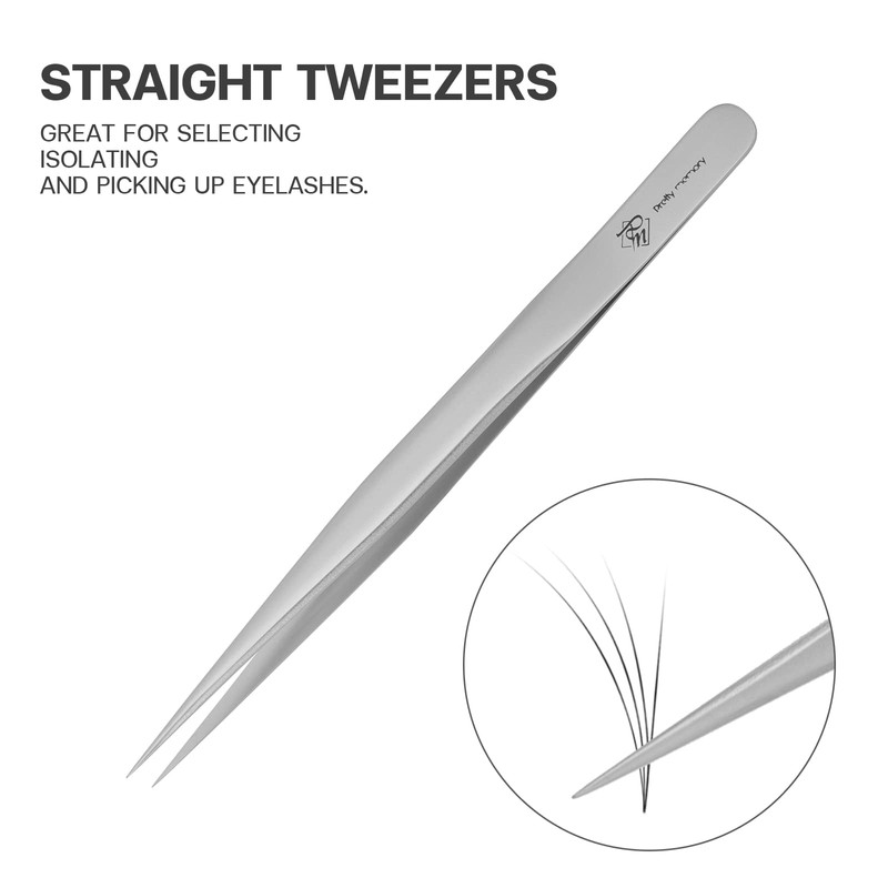 Pretty memory Pointed Tweezers for Eyelash Extensions, Stainless Steel Precision