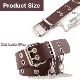 Taasmoog 1 Piece Brown Rivet and Chain Belt, Double Hole Rivet Belt Metal Punk Rock Rivet Belt for Men and Women, brown