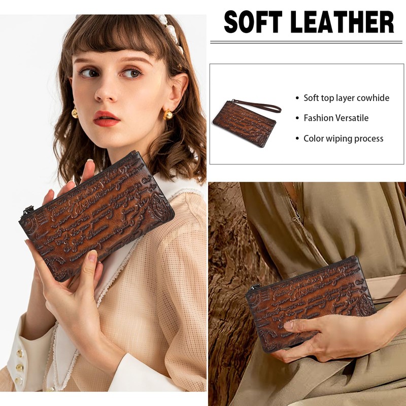 AEGGEAI Genuine Leather Wallet Coin Purse with Embossed Pattern, Top