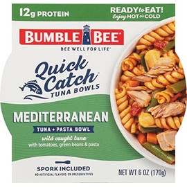Bumble Bee Quick Catch Mediterranean Pasta, Wild Caught Tuna and Pasta Bowl, 6 oz (Pack of 6) - Ready to Enjoy, Spork Included - 14g Protein per Serving - No Artificial Flavors - Good Source of Fiber