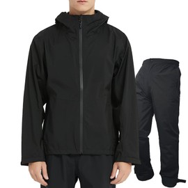 Outdoor Sports Rainwear, Top and Bottom Set, Breathable, Waterproof, Windproof, Lightweight, Black