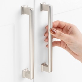 ASKANO 10 Pack 6-1/4 Inch Hole Centers, Brushed Nickel Cabinet Pulls Satin Nickel Cabinet Handles Silver Kitchen Hardware for Cabinets ZP2206 Drawer Bedroom Dresser Bathroom Vanity Cupboard Closet