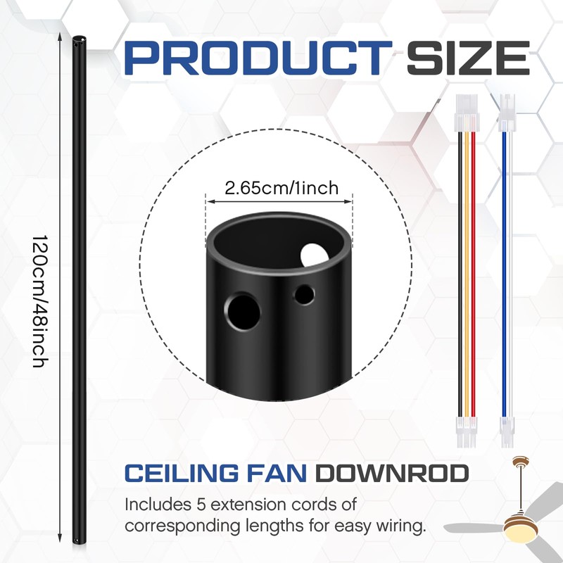 VIHOSE 48 Inch Ceiling Fan Downrod with Extension Cord 4