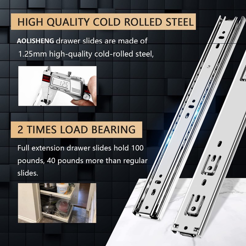 AOLISHENG Full Extension Drawer Runners 250 mm Drawers Rail System