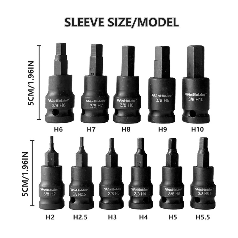 WinHolder 11PCS Impact HEX BIT Sockets Set 3/8" Drive Impact