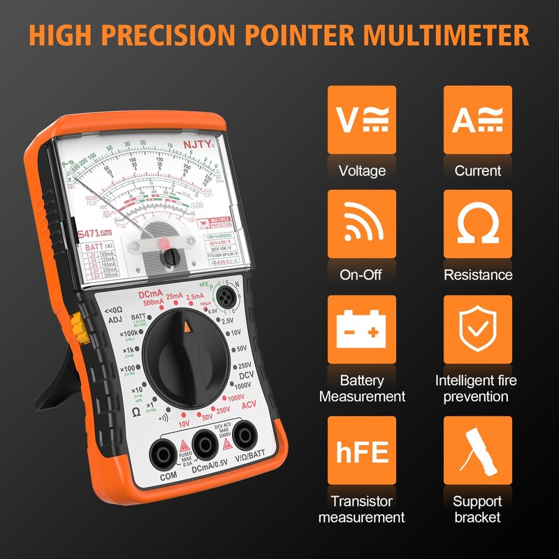 NJTY S471 Analog Multimeter – Needle Meter for DC/AC Voltage,