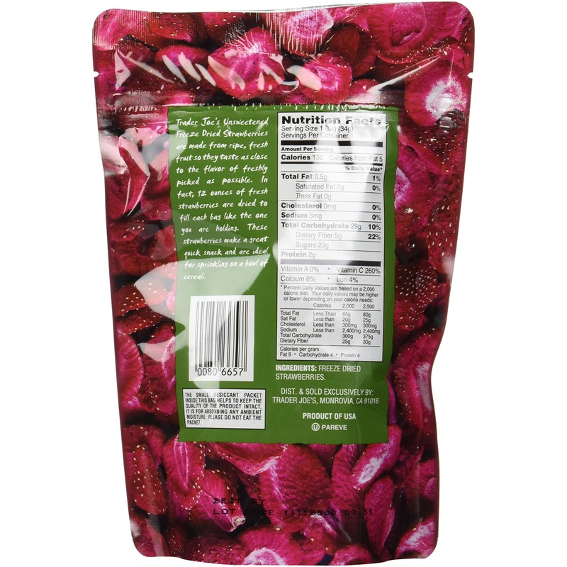 Trader Joe's Freeze Dried Strawberries Unsweetened & Unsulfured 1.2oz