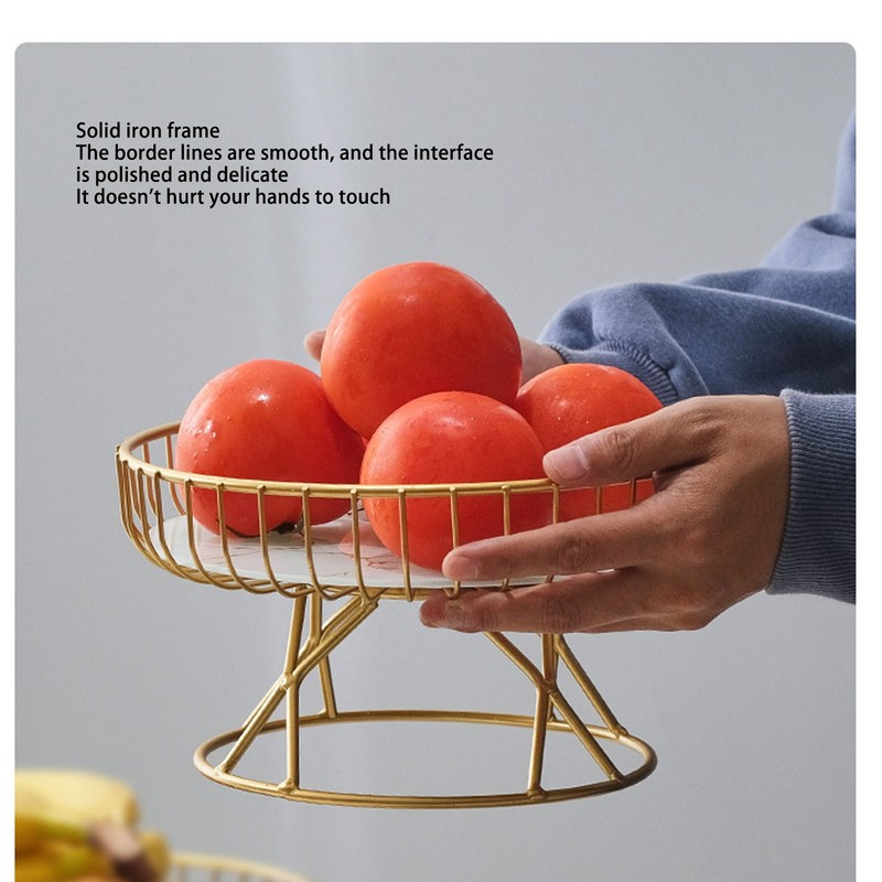 Round Fruit Basket Large Capacity Hollow Metal Fruit Bowl Stand