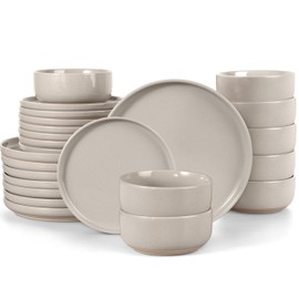 LIANYU Dinnerware Dishes Sets for 8, 24-Piece Stoneware Dinner Set, Ceramic Dining Bowls and Plates Crafted at 2400℉, Scratch Resistant, Microwave & Dishwasher Safe, Milky Brown