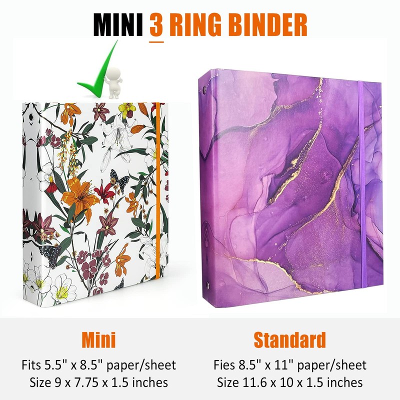 Mini 3 Ring Binder 5.5 x 8.5, 1 Inch Binder,