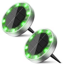 Peasur Mini Solar Ground Lights Outdoor, 2 Pack Flat Solar Powered Disc Lights, IP68 Waterproof, Anti-Rust, Landscape Lighting for Pathway Garden Yard Lawn Walkway Landscape Driveway, Green