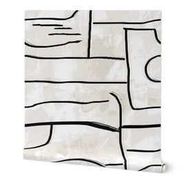 Peel & Stick Wallpaper Swatch - Graffiti Black Gray Ink Lines Paint Brush Custom Removable Wallpaper by Spoonflower