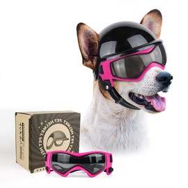 PETLESO Dog Goggles for Small Dogs with Helmet, 2pcs Dog Sunglasses and Dog Helmet Set for Small Medium Dog Outdoor Driving Walking, Pink