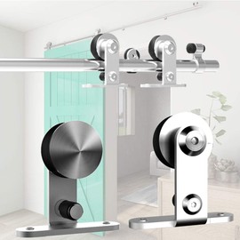 9FT Stainless Sliding Barn Door Hardware Kit for Single Wooden Door,Smoothly and Quietly,Fit 54" Door Panel(T Shape Hanger)
