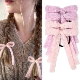 Aileam 4 Pcs Mohair Hair Bows Mohair knitted Ribbon Hair Tie Velvet Ponytail Holder Elastics Accessories Hair Bow for Women Girls Toddlers Teens Kids Purple Pink