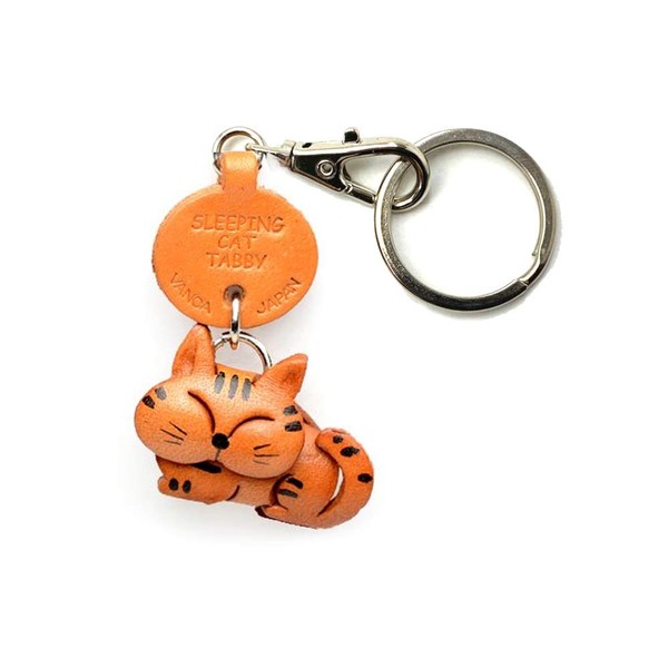 とらねこ ねむり 本革製 猫 キーホルダー バンカクラフト革物語 (日本製 ハンドメイド)