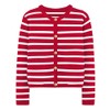Oyamiki Women's Cropped Button Down Stripe Jumpers Red Cardigan Crew-Neck