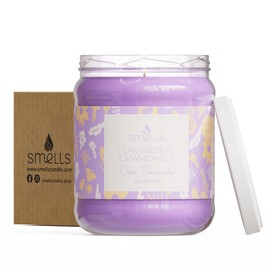 Smells - Odor Eliminator - Premium Soy Wax Jar Scented Candle 12oz. and 16oz. - 100% Cotton Single Wick and 3-Wick - Fraganced Candles (Lavender Chamomile, Single Wick 12oz (1-Pack))