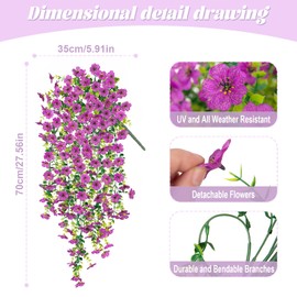 Hrobek Artificial Fake Hanging Plants Flowers for Spring Outdoor Outside Decor, Faux Mums Silk Realistic Flower, 2 Pcs UV Resistant Look Real Plastic Decorations for Porch Home Patio Balcony Yard